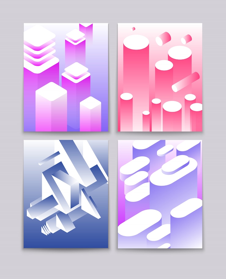 Vector cool gradient isometric shapes technologic futuristics. 