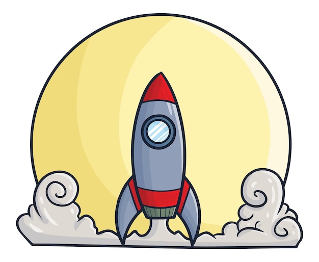 Cool grey red rocket launch cartoon illustration