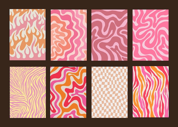 Vettore cool groovy pattern collezione di poster set di texture y2k trendy abstract geometric 90s sfondi funky retro vintage fondali