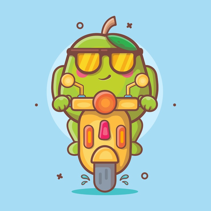 Vector クールなグァバ フルーツ キャラクター マスコット乗馬スクーター オートバイ分離フラット スタイルのデザインの漫画