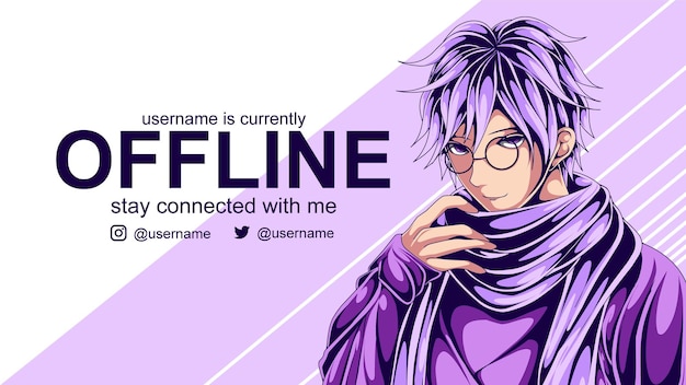 Vettore banner offline anime cool guy per twitch