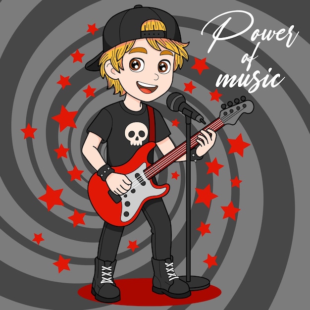 cool guy musician and electric guitarist rock and roll