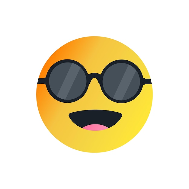 Cool emoji felice con occhiali da sole su sfondo bianco