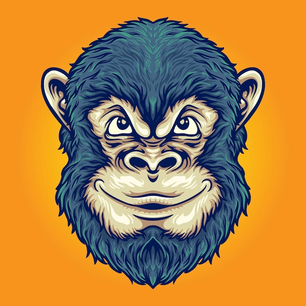 Cool head monkey thinking illustrazioni vettoriali per il tuo lavoro logo, t-shirt di merce mascotte, adesivi e design di etichette, poster, biglietti di auguri che pubblicizzano società o marchi.