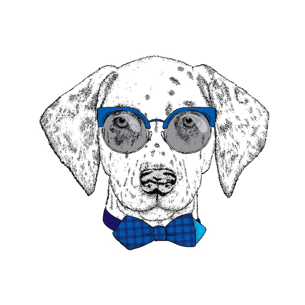 Vector cool hipster dog in stylish clothes.