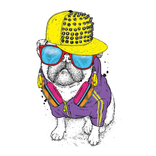 Vector cool hipster dog in stylish clothes