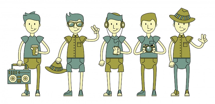 Vector cool hipster guys characters