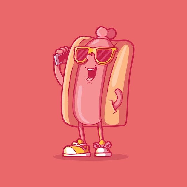 Illustrazione vettoriale del personaggio cool hot dog stile divertente concetto di design del cibo