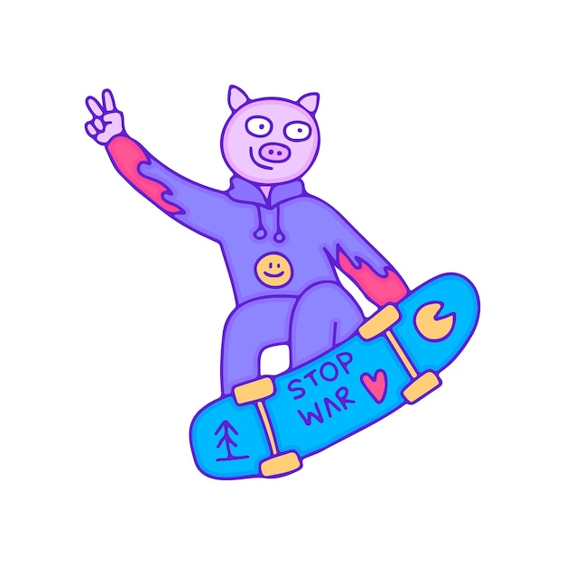 Cool hype varken karakter freestyle met skateboard, illustratie voor t-shirt, sticker