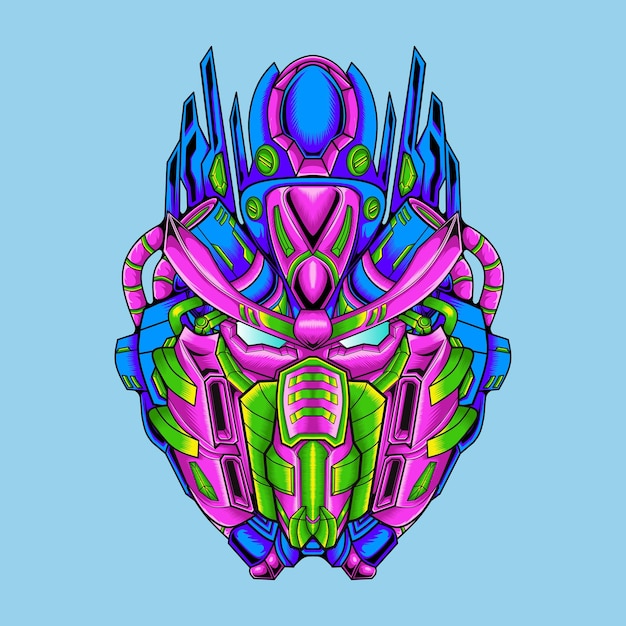 Vector cool illustration of robot hero head detail