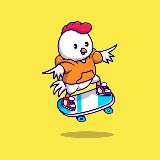 Cool kip spelen skateboard cartoon vector pictogrammen illustratie