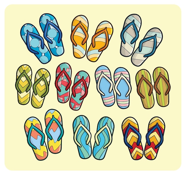 Cool kleurrijke sandalen cartoon afbeelding set