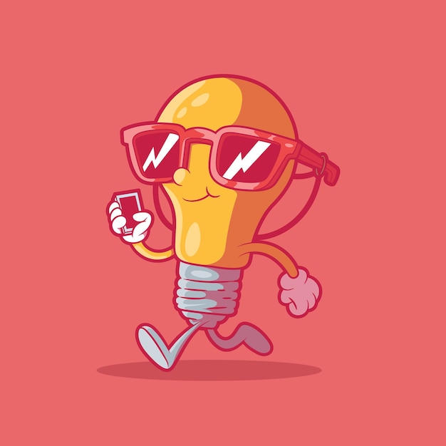 Cool Light bulb character walking vector illustration Tech innovation inspiration design concept