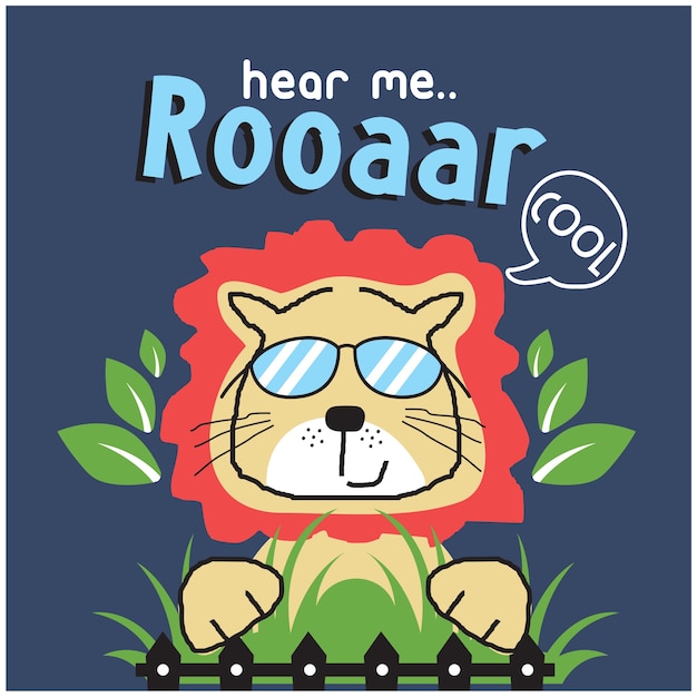 Cool lion funny animal cartoon, illustration