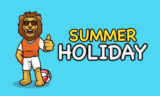 Cool lion mascot in summer holiday banner template