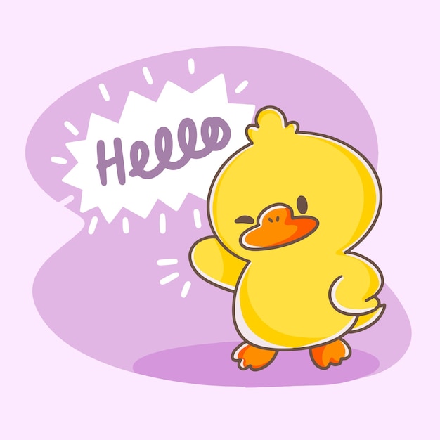 Cool little duck modello di cartolina doodle disegnato illustrazione