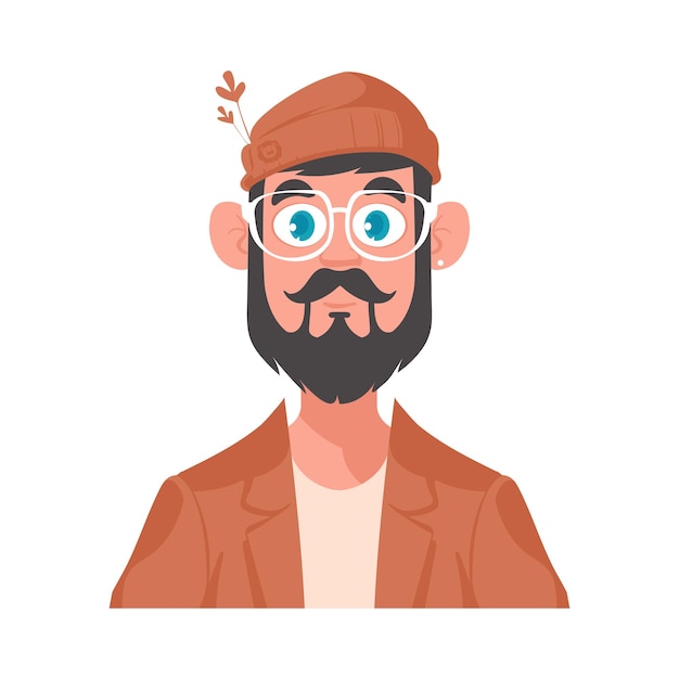 Vector a cool man wearing a hat and glasses a programmer and designer's avatar cartoon style vector illustration