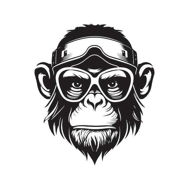 Cool monkey vintage logo line art concept black and white color hand drawn illustration