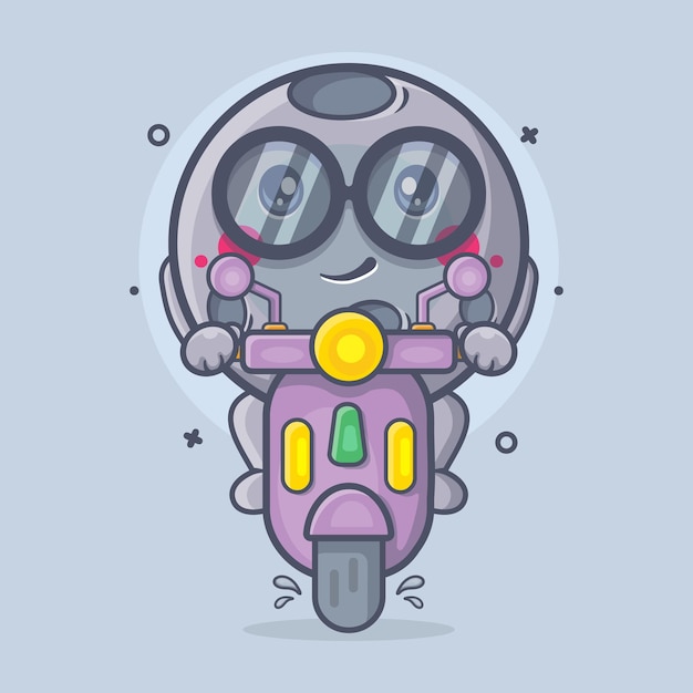 플랫 스타일 디자인의 멋진 달 캐릭터 마스코트 승마 스쿠터 오토바이 고립 된 만화