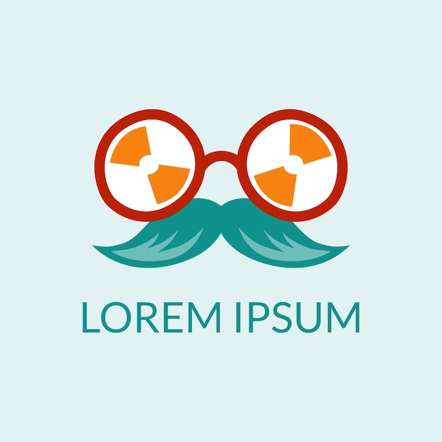 Cool Mustache and glasses logo in classic retro style Combined logo with fun color and summer theme