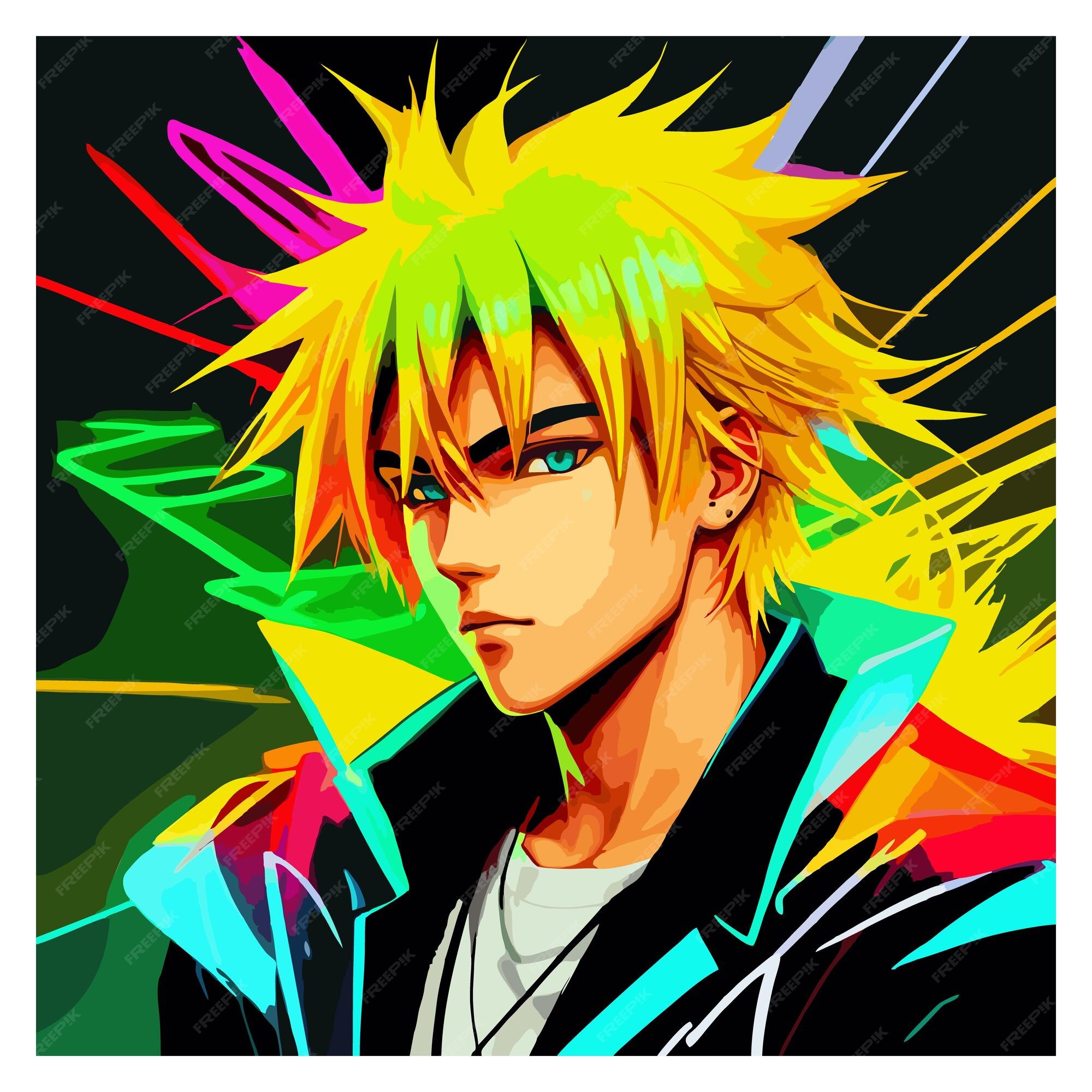 Premium Vector  Cool neon graffiti anime boy with blond hair