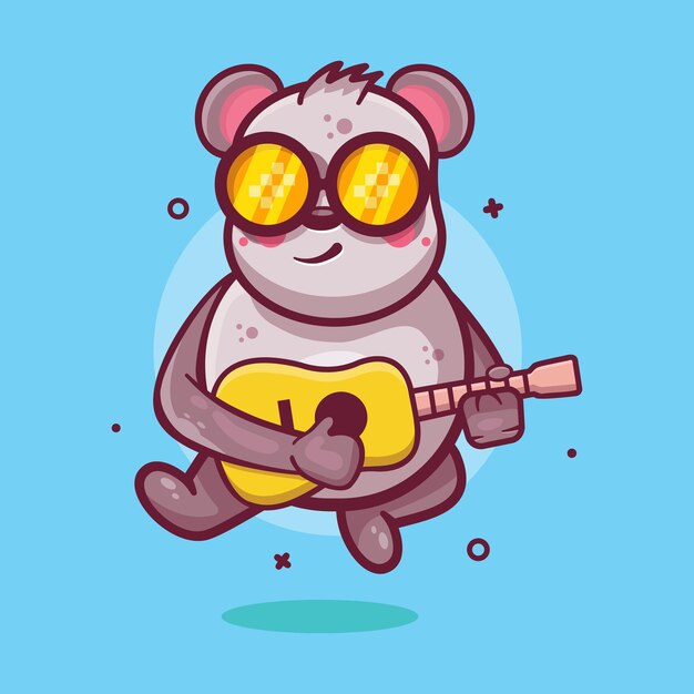 cool panda animal character mascot playing guitar isolated cartoon in flat style design