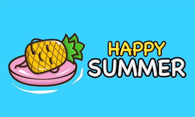 Fantastica mascotte di ananas nel modello di banner per le vacanze estive