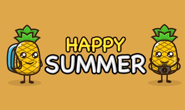 Cool pineapple mascot in summer holiday banner template