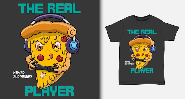 Vector cool pizza gamer with tshirt design