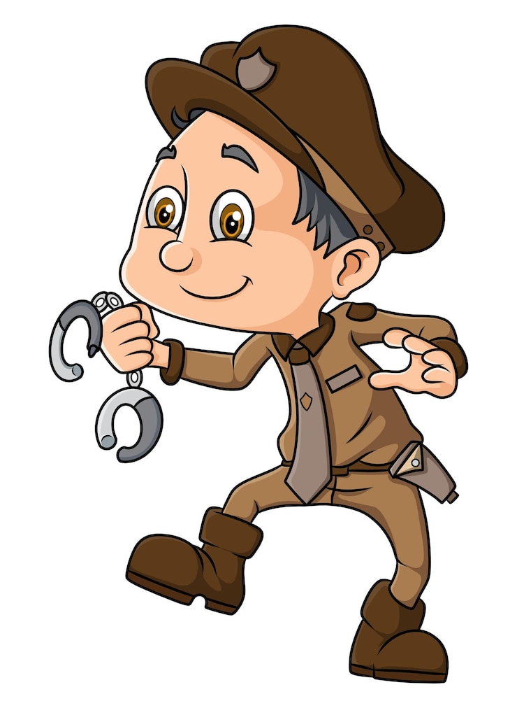 Vector the cool police is holding the handcuffs to catch the criminal of illustration