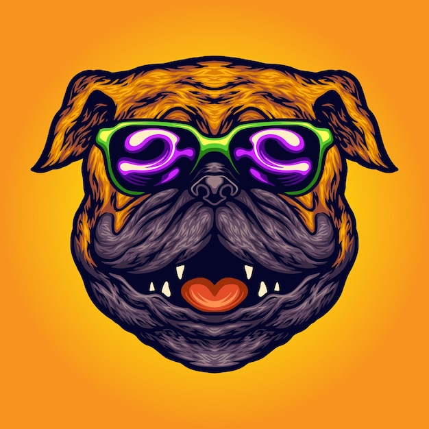 Cool Pug Dog zomer zonnebril Cartoon vectorillustraties voor uw werk Logo, mascotte merchandise t-shirt, stickers en labelontwerpen, poster, wenskaarten reclame bedrijf of merken.