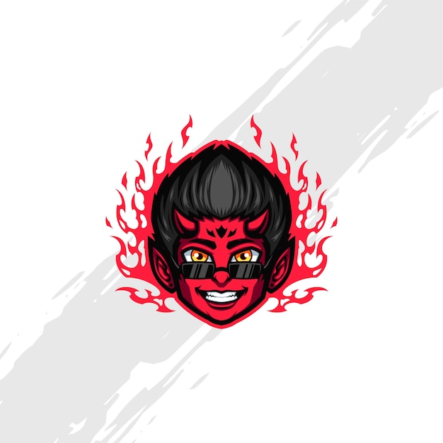 Vector cool red devil boy wearing sunglasses mascot logo