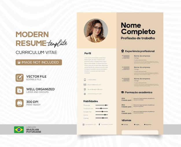 cool resume layout template in portuguese