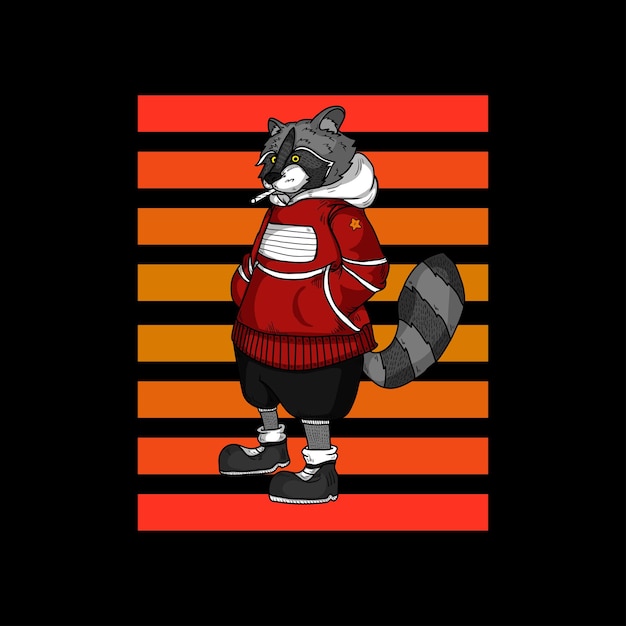 Vector cool retro raccoon wearing sweater