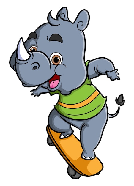 Vector the cool rhinoceros is playing skateboard with happy expression