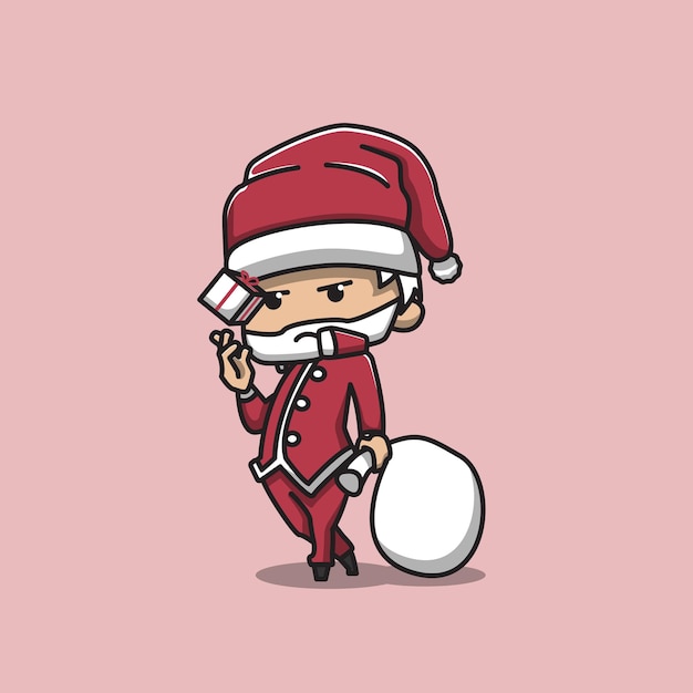 Vector cool santa claus illustration vector, illustration of santa claus holding a gift