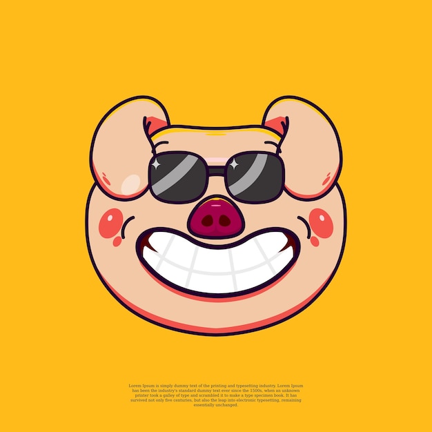 Cool schattig varken hoofd emoji illustratie emoticon platte ontwerp cartoon