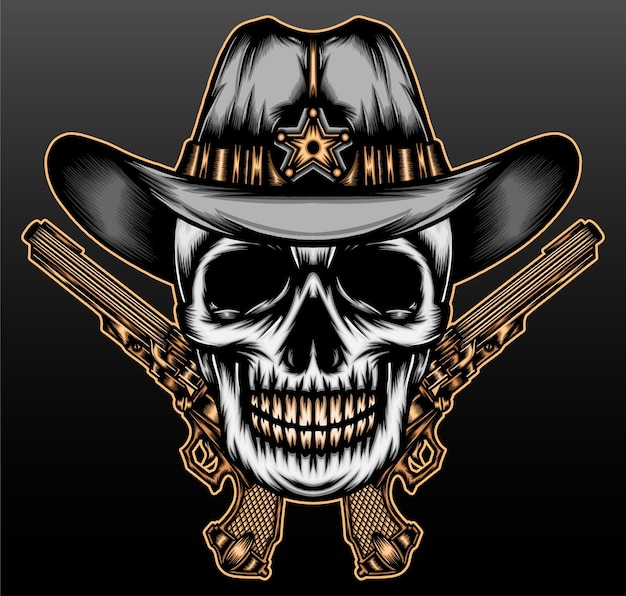 Cool skull cowboy isolated on black