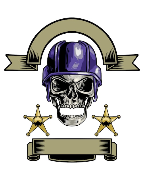 Vettore illustrazione del logo dell'emblema del casco del cranio freddo