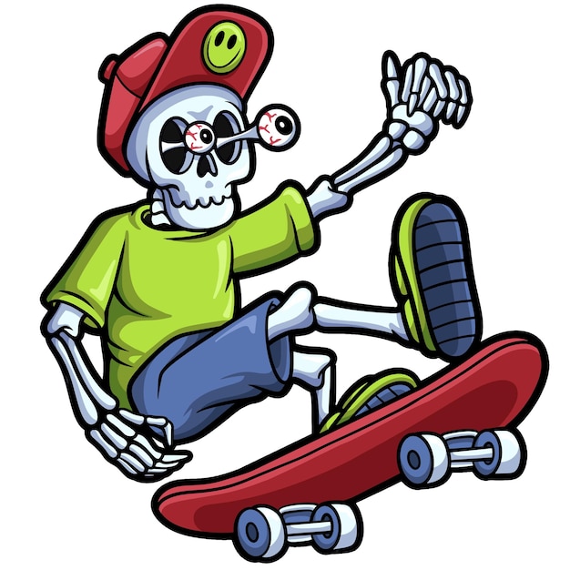 Vettore cool skull skateboard streetwear