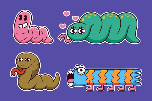 Vector cool sticker pack of cute snake character. vector icon illustration isolated on premium vector