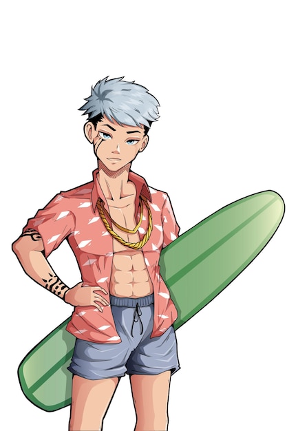 Cool surfing summer boy character design