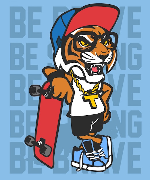 Cool tiger skateboarding