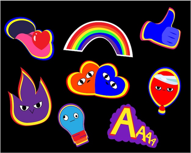 Vector cool trendy smile stickers set