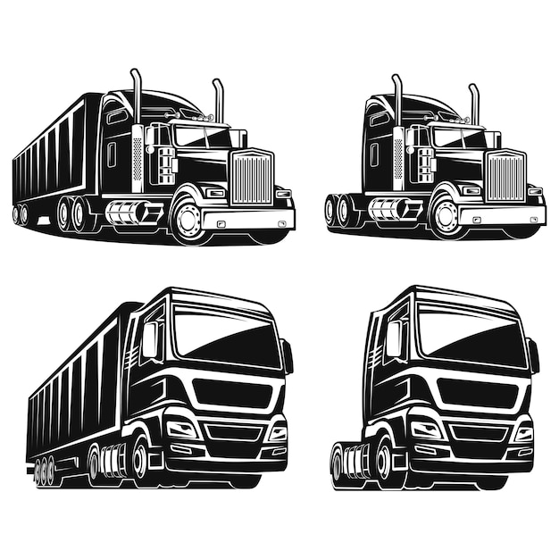 Vector cool truck black and white illustration vector