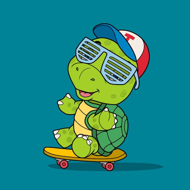 Cool turtle playing skateboard.