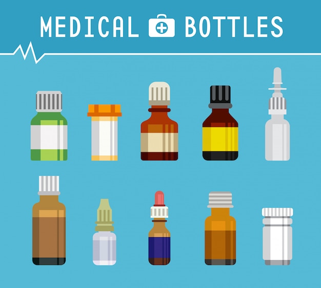 医療グラフィックデザインのためのさまざまな薬瓶の冷却