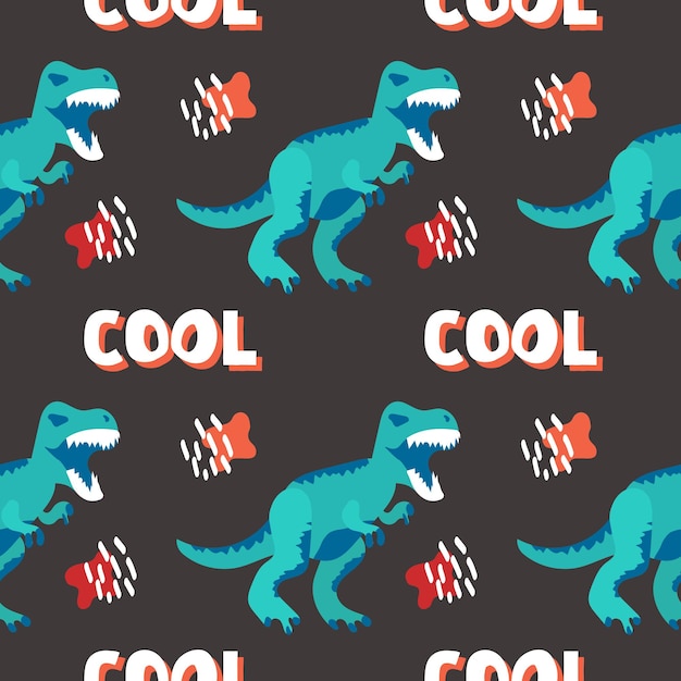 Cool vector naadloos Dino-patroon. Leuk en leuk dinopatroon. Dinosaur print herhalen achtergrond