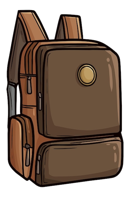 Vector cool vintage dark brown backpack cartoon illustration