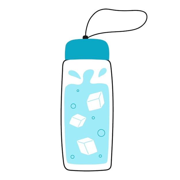 Cool water bottle Ice water bottle Vector illustration Doodle style Reusable bottle